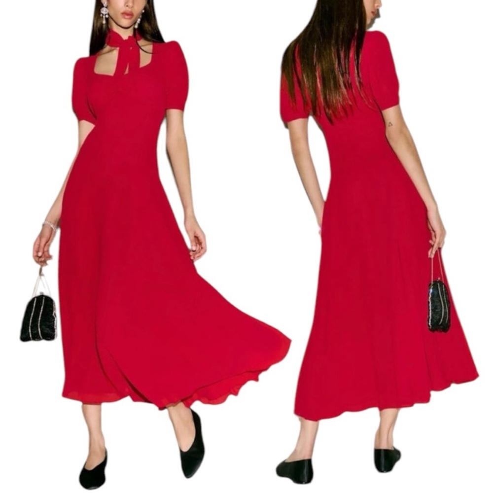 NWT REFORMATION Chrissie Midi Dress in Lipstick. Size 0